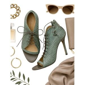 Camilla Skovgaard Green Python Lace Up Peep Toe Heels EU36 US5.5 Rare w/ defect